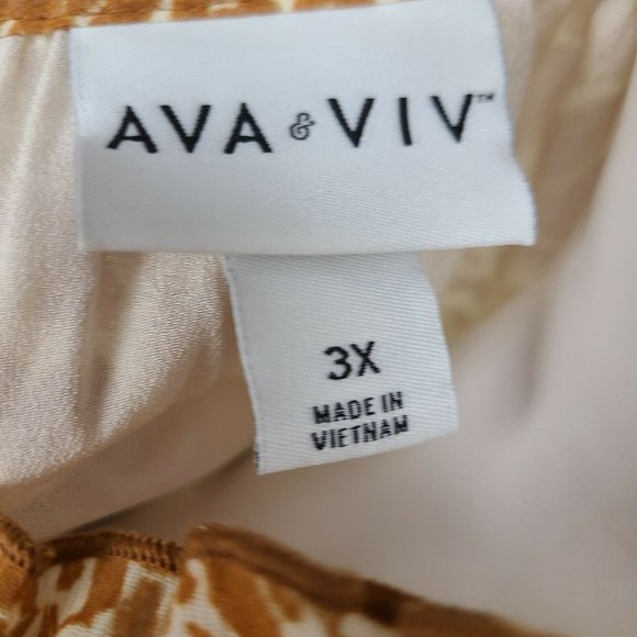 AVA & VIV Brown White Chiffon Floral Short Sleeve Top Plus Size 3X - Picture 6 of 7